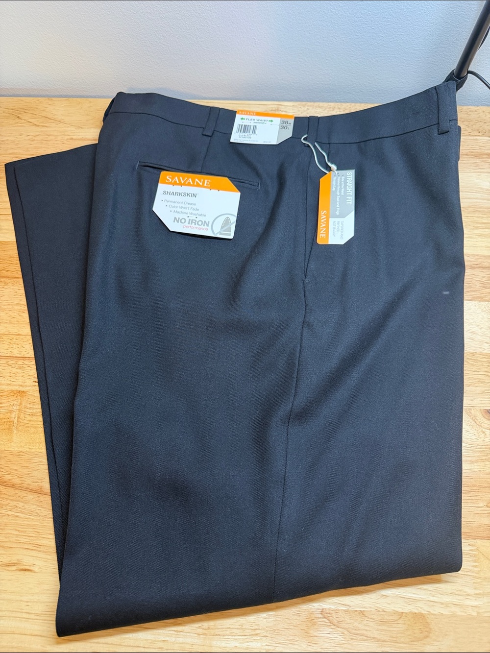 Savane Black Sharkskin No-Iron Performance Dress Pants 38x30  NWT